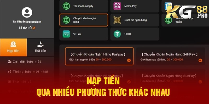 Nạp tiền tại KG88 có quy trình thực hiện đơn giản